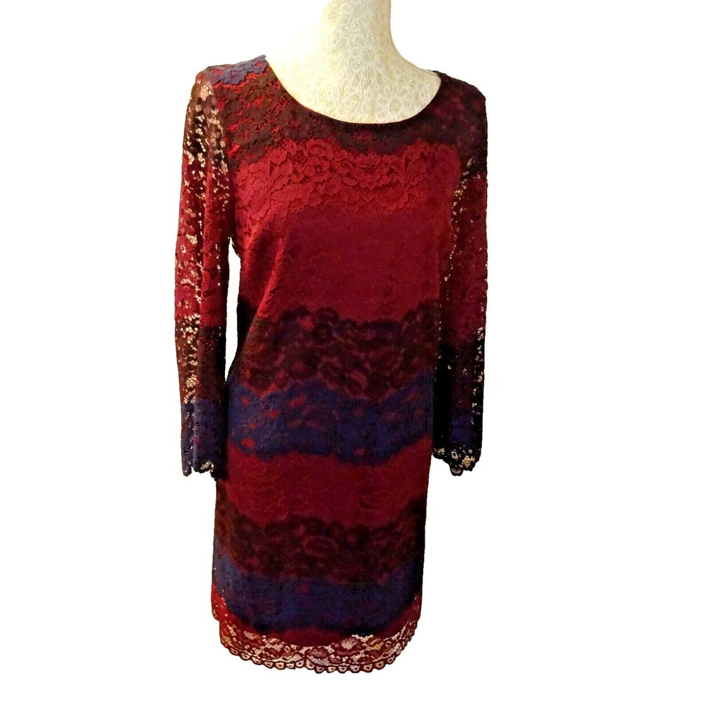 CLEARANCE Max Studio Small Black and Burgundy 3/4 Flare Sleeve Dress NWT